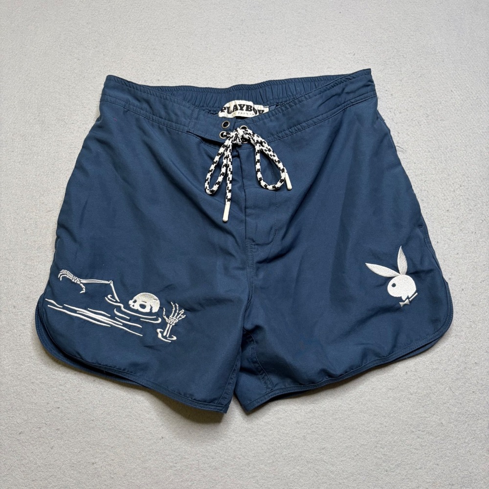 Playboy Board Shorts Women S Blue PacSun Skeleton Bunny Y2K Swim Trunks